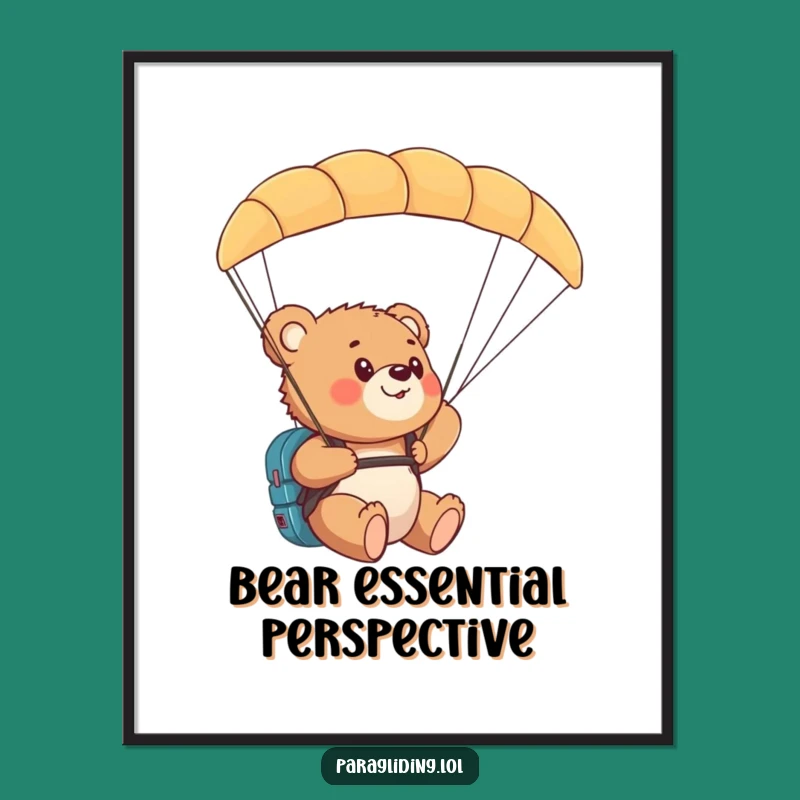 Funny Bear Cub Paragliding Poster: Majestic Wall Art of Aerial Wonder