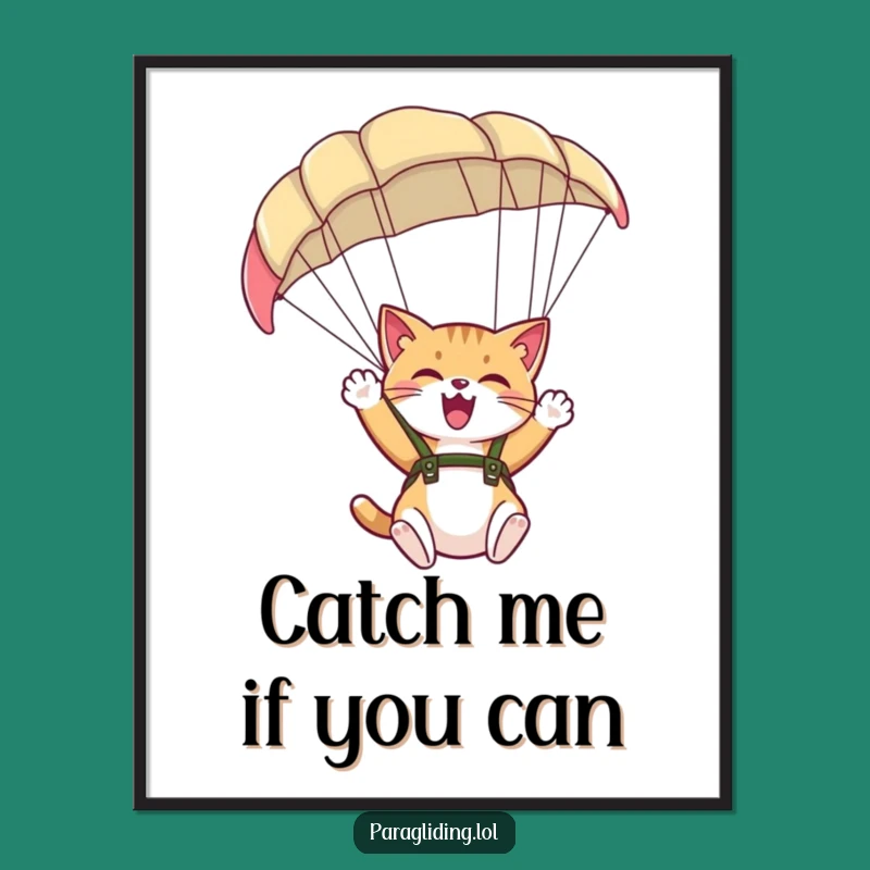 Funny Giggling Cat Paraglider Poster - Joyful Wall Art for Happy Spaces