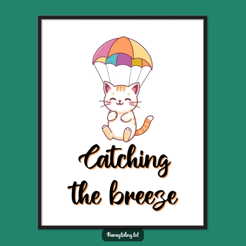 Funny Cat Paragliding Poster: Whimsical Wall Art for Cat Lovers