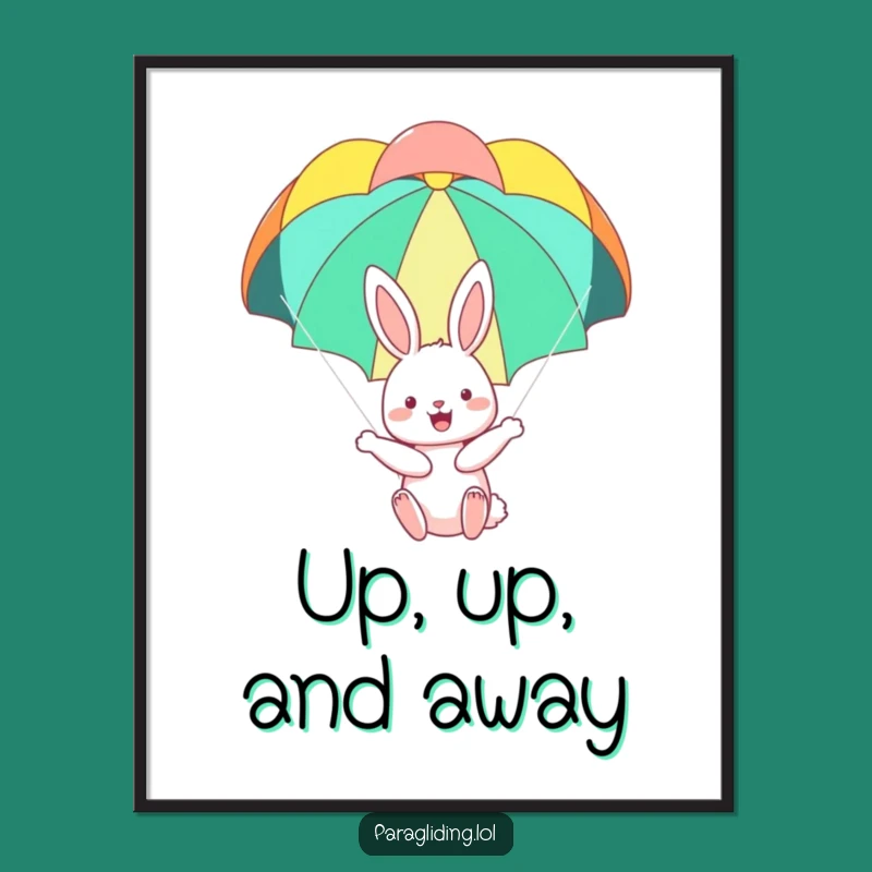 Funny Bunny Poster: Happy Bunny Parachuting, Whimsical Wall Art for Joy