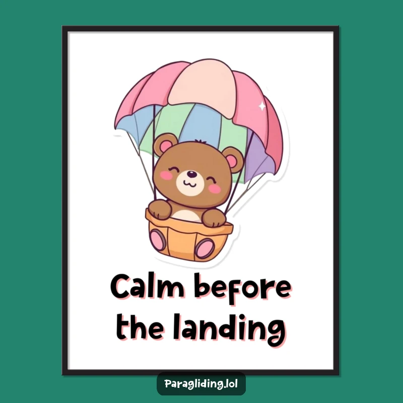 Funny Happy Bear Poster: Parachute Float Art for Peaceful Wall Decor
