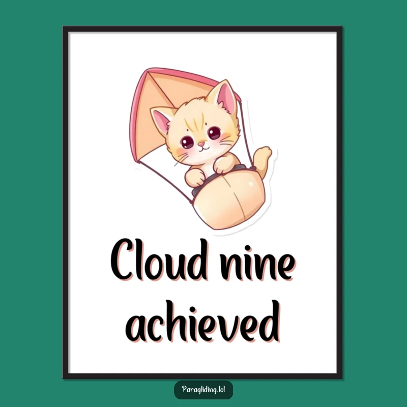 Funny Kitten Paraglider Poster: Cute Feline Aerial Art Gift for Walls