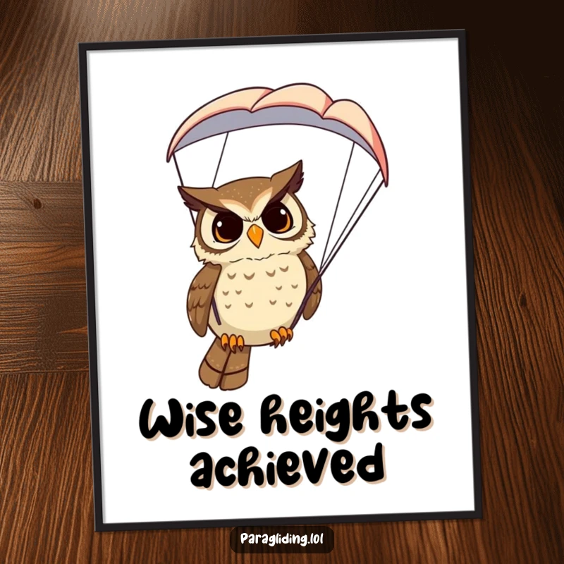 Funny Owl Poster: A high-quality print capturing a determined owl in a paraglider, observing the world from above with humor.