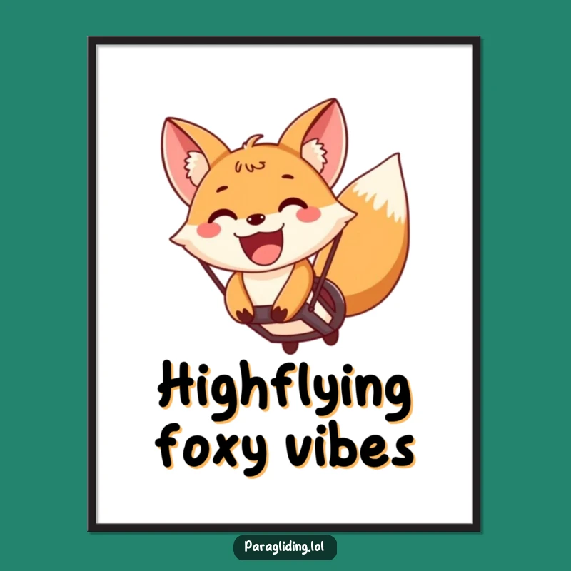 Funny Fox Paragliding Poster: Bring Excitement Home with Grinning Airborne Art