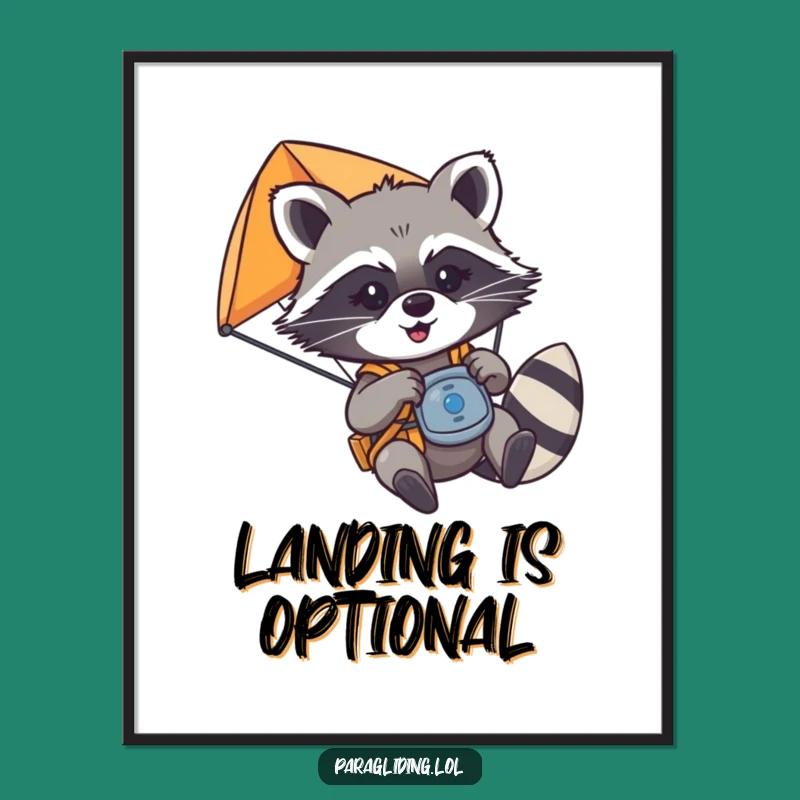 Funny Raccoon Paraglider Poster - Mischievous Pilot Wall Art Gift