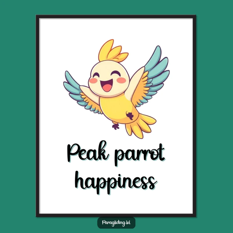 Funny Joyful Parrot Poster: Grinning Bird Soaring Art for Cheerful Decor