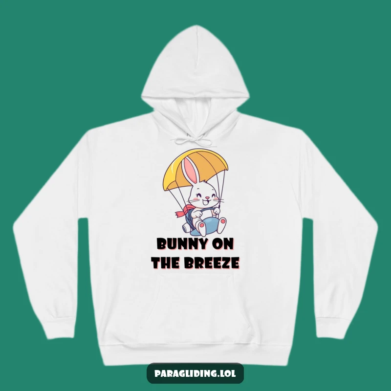 Funny Bunny Paragliding Hoodie: Cozy Character Apparel for Adventurers & Funny Gift.