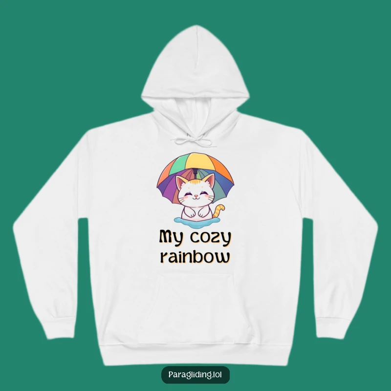 Funny Cat Rainbow Umbrella Hoodie - Cozy & Whimsical Cartoon Sweatshirt Gift