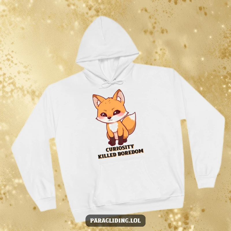 Funny hoodie depicting a determined fox looking downwards with curiosity, offering cozy comfort and a thoughtful vibe, ideal funny gift.