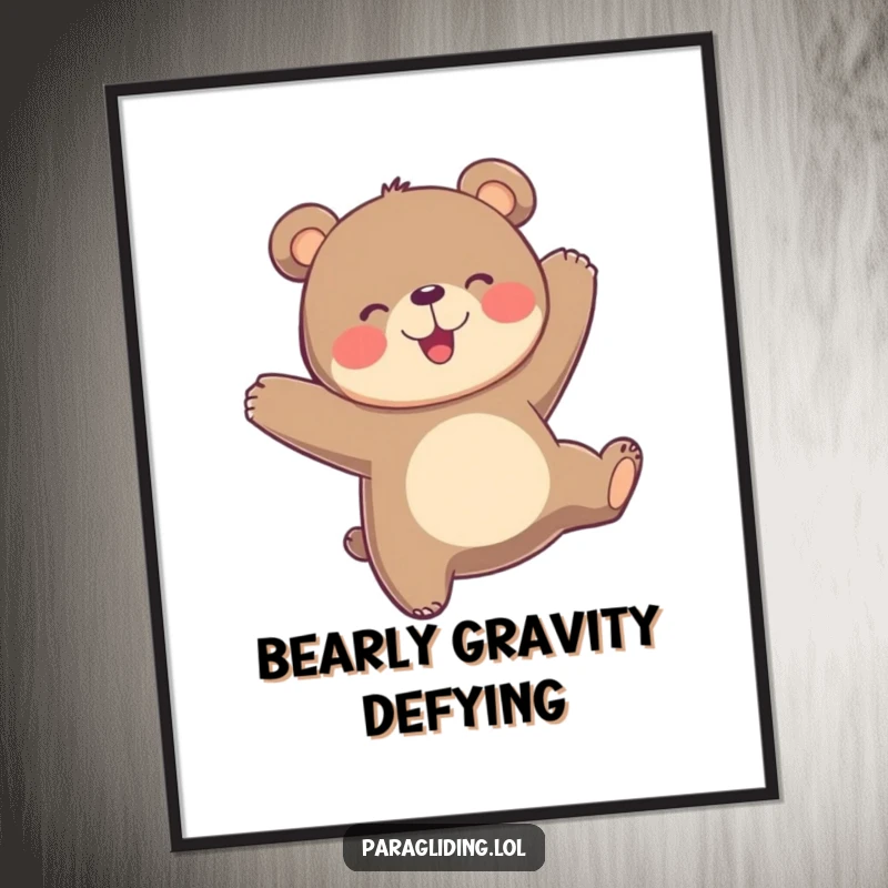 Funny Free Printable Wall Art: A playful bear joyfully bobbing in the air while paragliding.