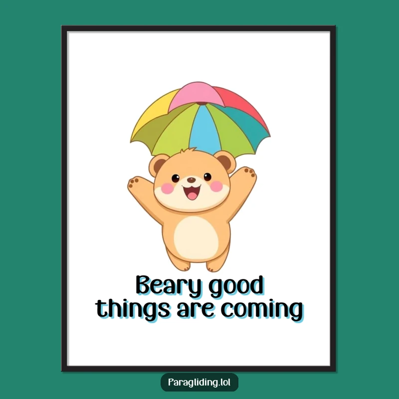 Funny Free Printable Wall Art: Bear Cub Paragliding, Joyful Downloadable Decor Gift
