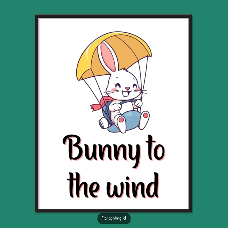 Funny Free Printable Wall Art: Bunny Paragliding, Grinning Downloadable Decor Gift