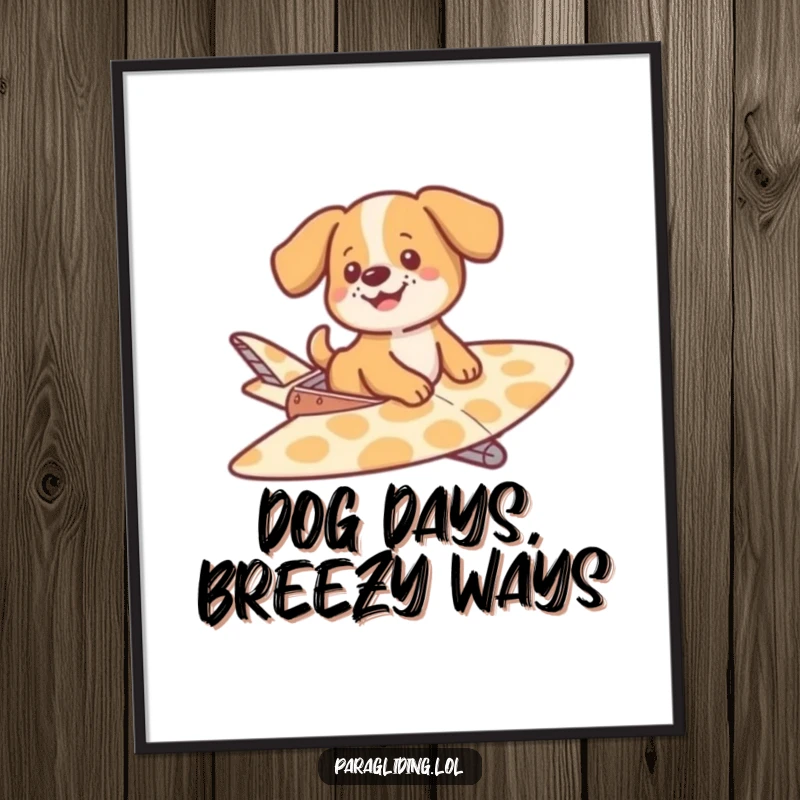 Funny free printable wall art of a playful dog drifting peacefully on a large, intricately patterned glider, exuding pure joy.