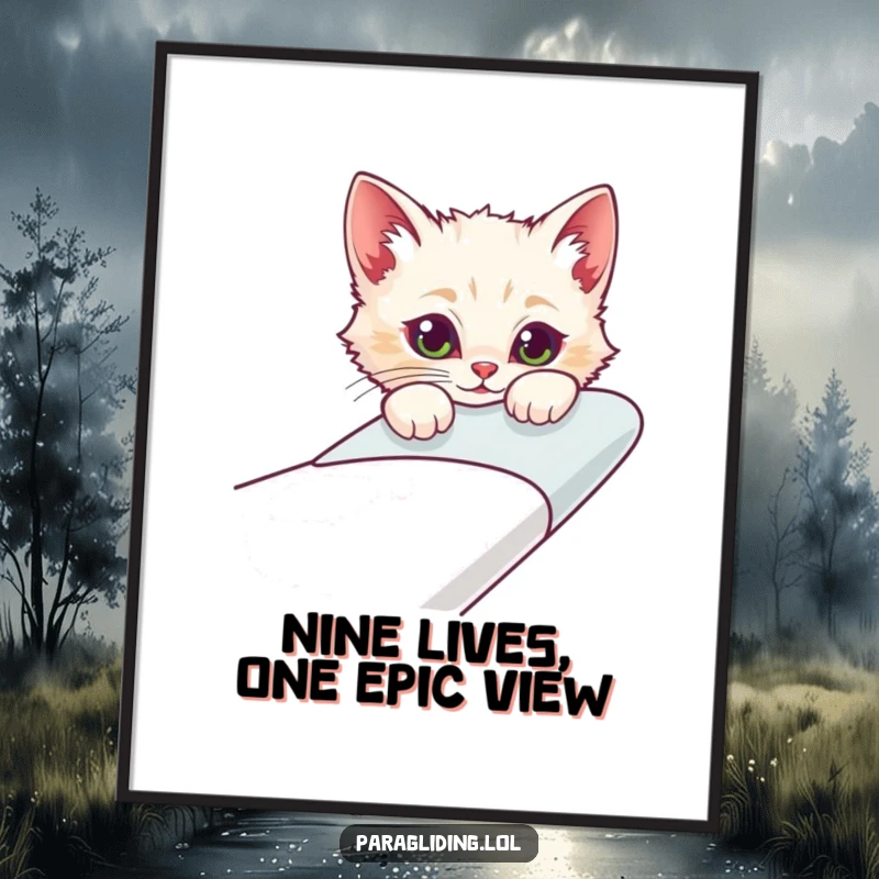 Funny Free Printable Wall Art: Curious cat peeking over the edge of a glider, whimsical and humorous decor