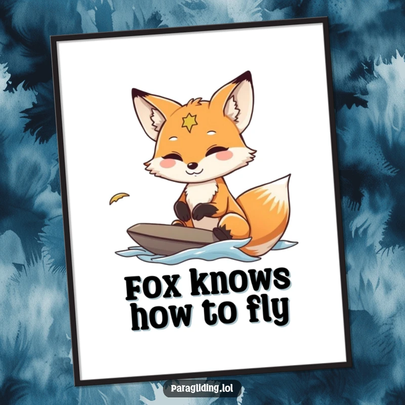 Funny Free Printable Wall Art: A calm fox gracefully navigating wind currents, creating a peaceful and elegant scene.