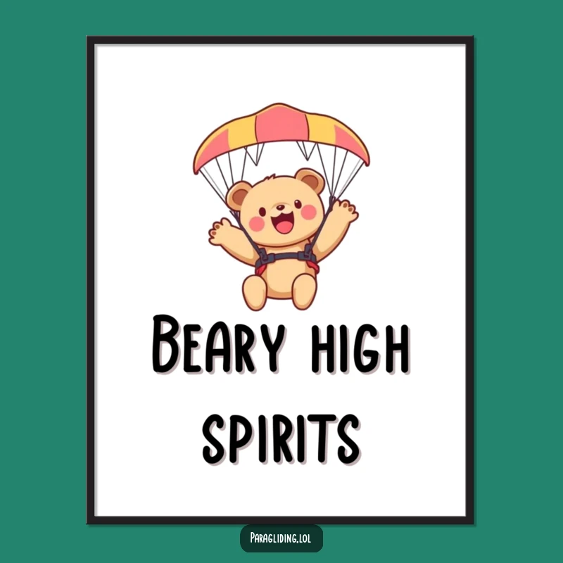 Free Printable Funny Bear Cub Wall Art: Paraglider Adventure Downloadable Decor