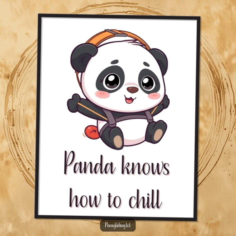 Funny Free Printable Wall Art: A happy, bewildered panda paragliding with a joyful expression, adding whimsy.