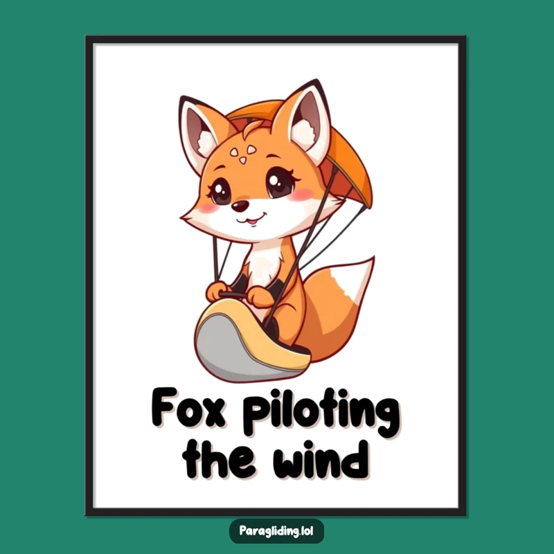 Free Printable Wall Art: Determined Fox Paragliding Poster Downloadable Gift