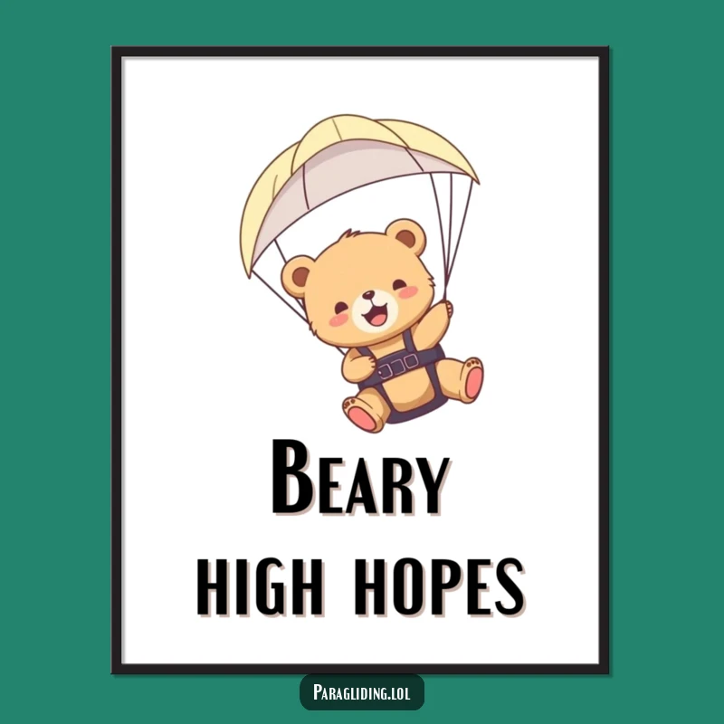 Free Printable Wall Art: Joyful Bear Cub Paragliding Funny Downloadable Piece