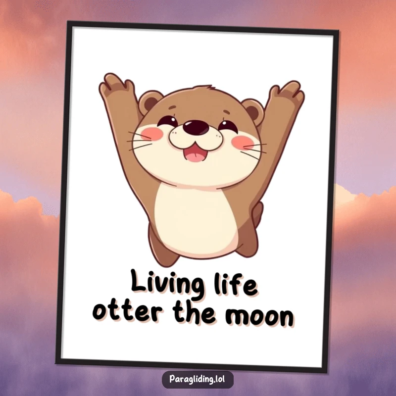 Funny Free Printable Wall Art: A joyful otter with a wide, happy grin soaring through the sky, bringing cheerful vibes.