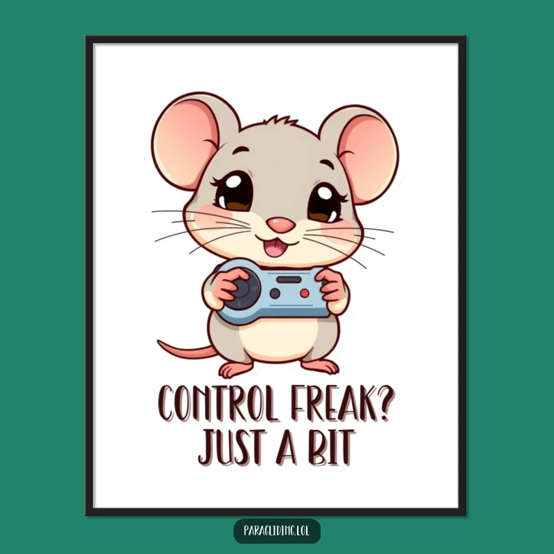 Free Printable Wall Art: Shy Mouse at Controls, Funny Downloadable Decor