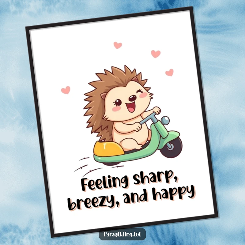 Funny Free Printable Wall Art: A happy hedgehog rides breezily, spreading joy and good vibes.