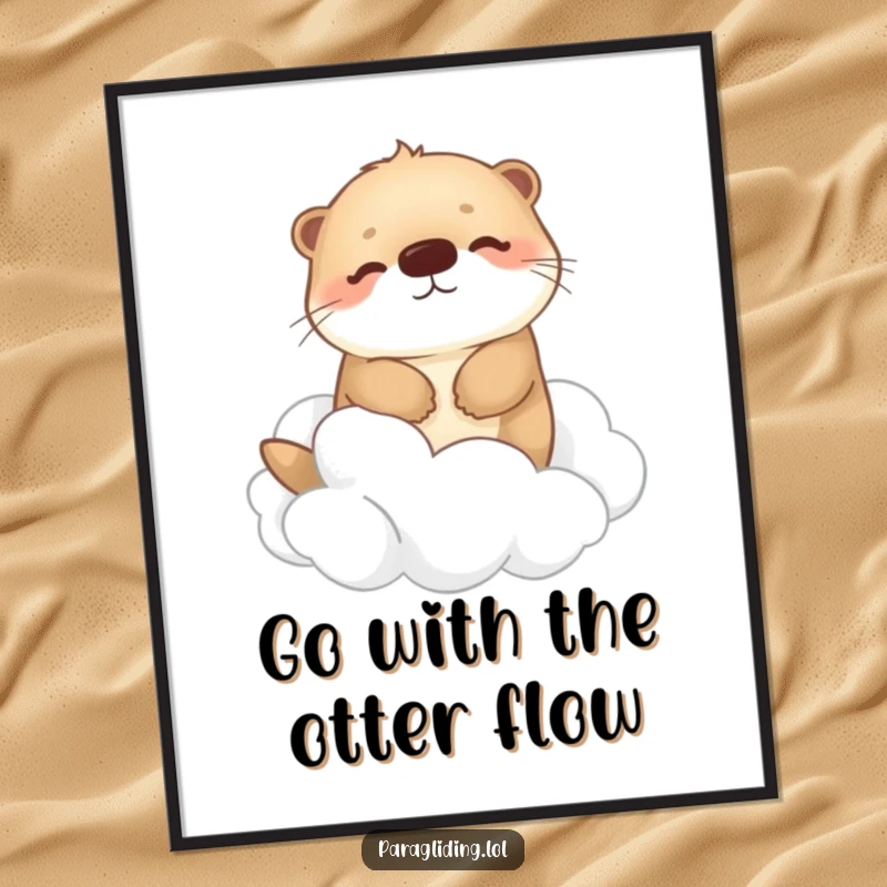 Funny Free Printable Wall Art: Happy fluffy otter drifts peacefully on clouds, serene DIY decor, downloadable art.