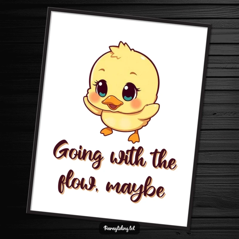 Funny Free Printable Wall Art: A wobbly duckling descends with wide, surprised eyes, capturing a hilarious moment.
