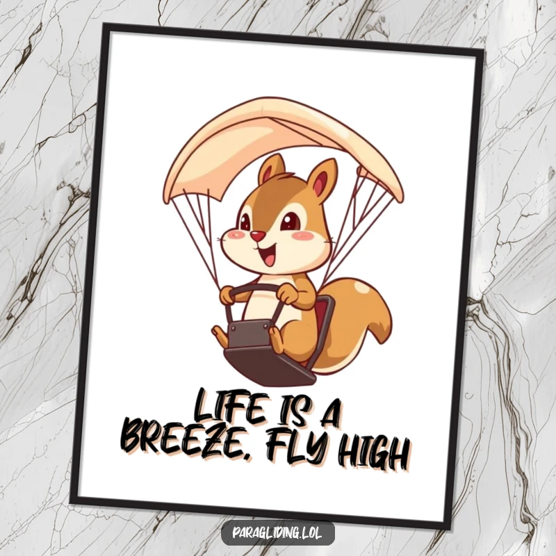 Funny Free Printable Wall Art: A brave squirrel confidently steering a paraglider through the sky, adding an adventurous vibe.