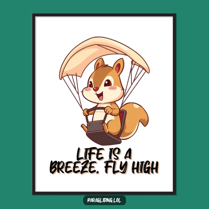 Funny Free Printable Wall Art: Brave Squirrel Paragliding, Downloadable Art for Adventurous Spaces