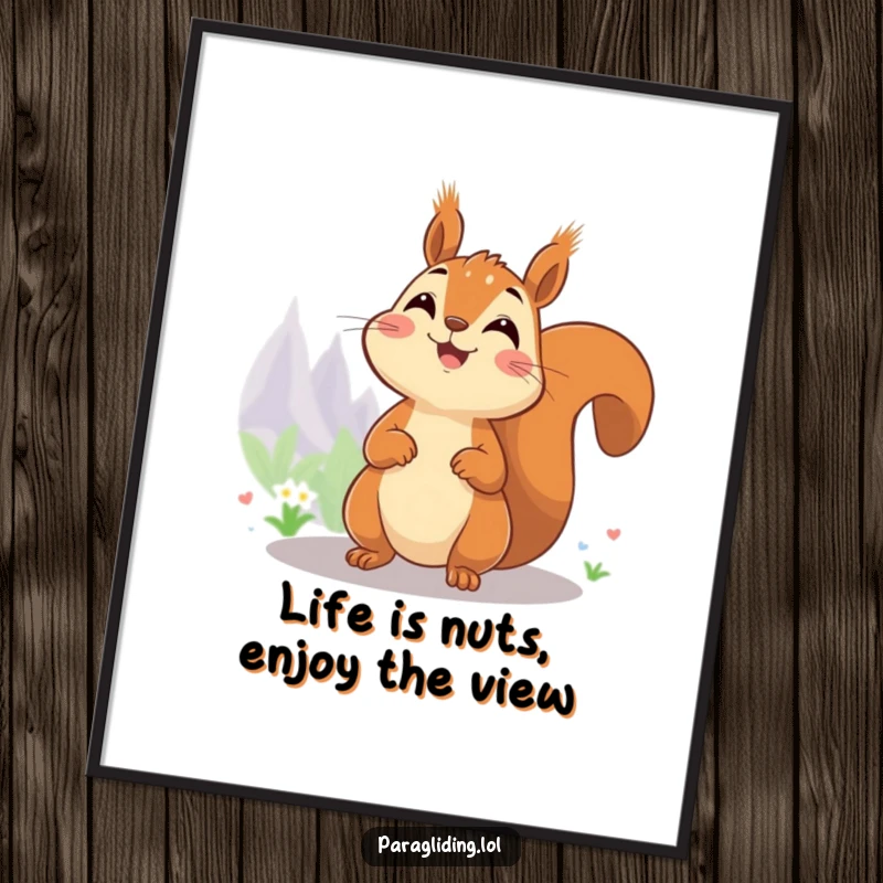 Funny Free Printable Wall Art: A cheerful squirrel enjoying a panoramic view from a high vantage point, adding whimsy.