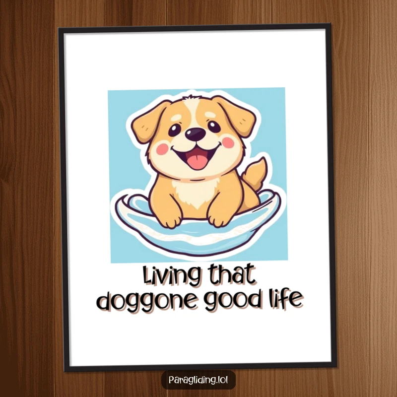 Funny Free Printable Wall Art: Beaming dog floating contentedly in the vast blue, a happy downloadable art.