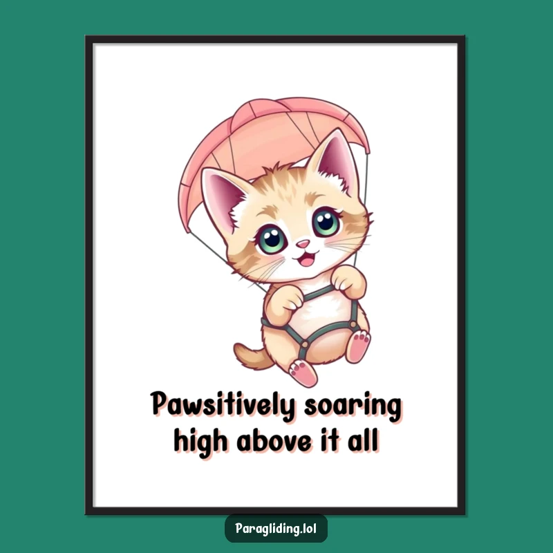 Free Printable Paragliding Kitten Wall Art: Funny Kitten Downloadable Art Gift!