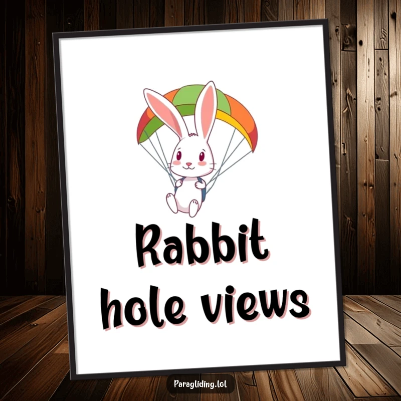 Funny Free Printable Wall Art: A curious rabbit gazes down from a vibrant, colorful paraglider, mid-flight.