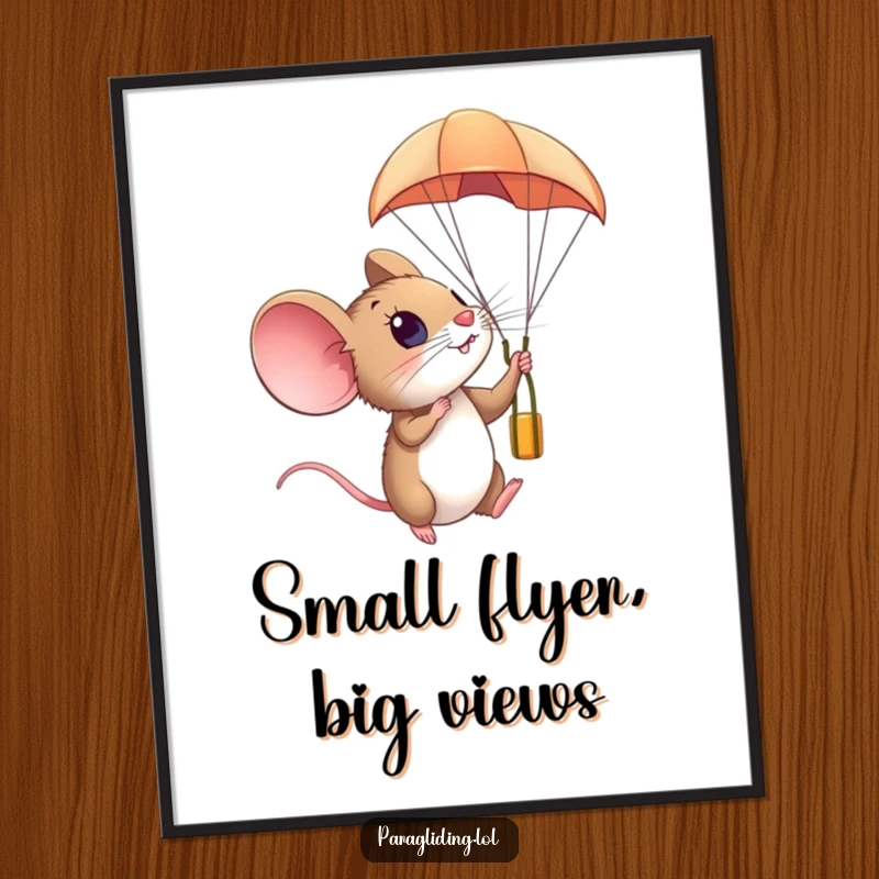 Funny Free Printable Wall Art: A curious mouse looking amazed from a paraglider in the vast sky.