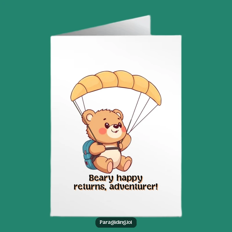 Free Printable Bear Cub Paraglider Birthday Card: Funny Cub Downloadable Gift!