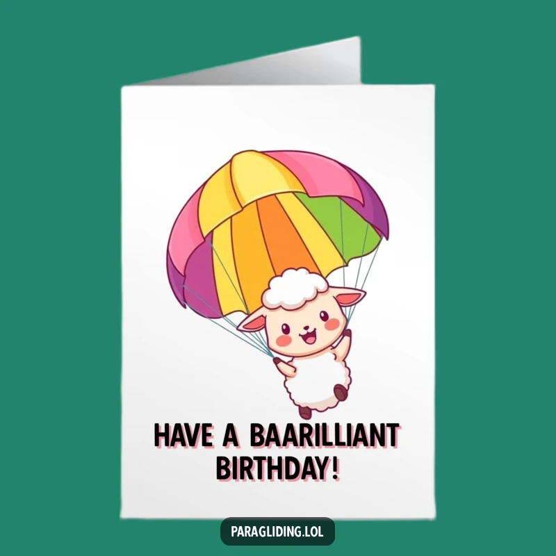 Free Printable Birthday Card: Joyful Sheep Paragliding, Fun Downloadable Gift for Adventure