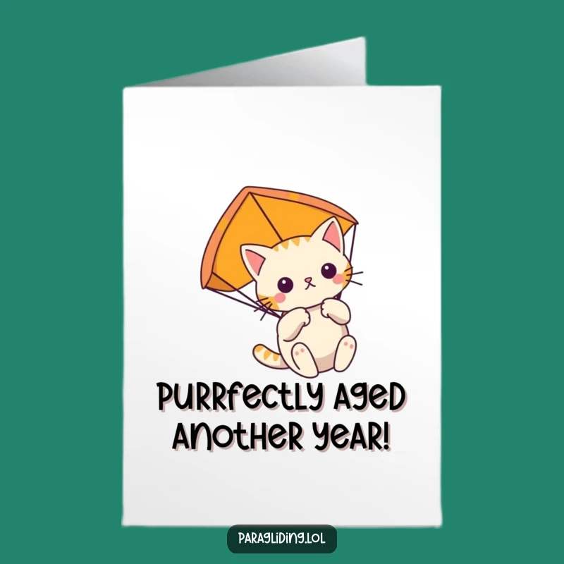 Free Printable Cat Paragliding Birthday Card: Funny Downloadable for Calm Celebrations!
