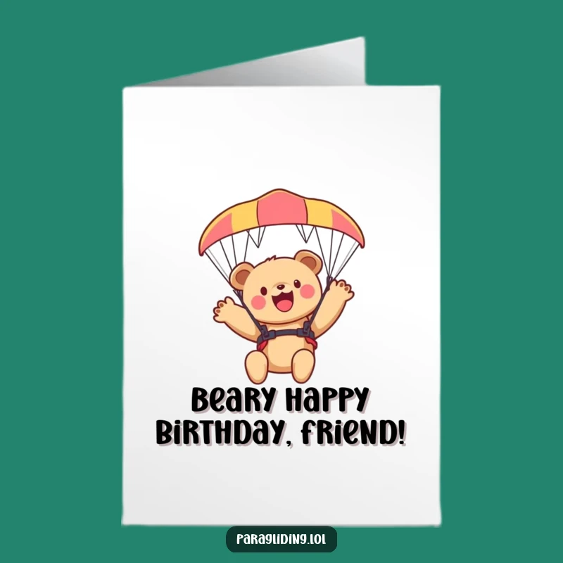 Free Printable Funny Bear Cub Birthday Card: Exciting Paraglider Adventure Downloadable Gift