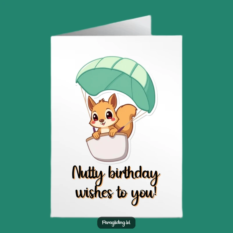 Free Printable Funny Squirrel Birthday Card: Wide-Eyed Paraglider Surprise Downloadable Gift