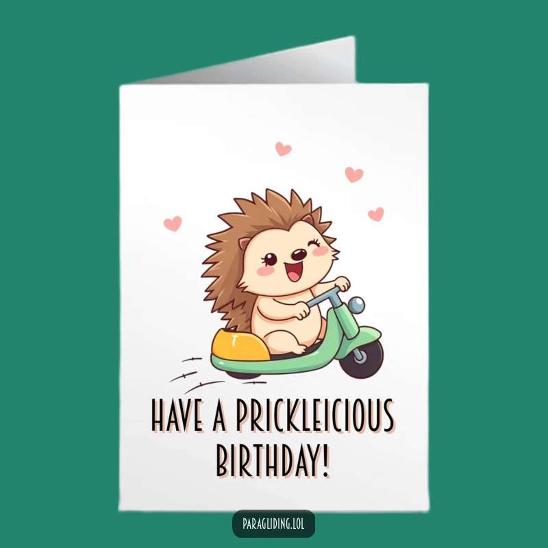 Free Printable Birthday Card: Hedgehog Breezy Ride Funny Downloadable Gift