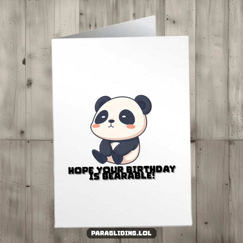 Cute Free Printable Birthday Card: Shy panda drifting calmly through the sky, a gentle downloadable art for birthdays.