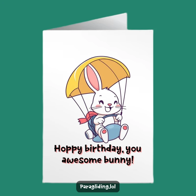 Free Printable Birthday Card: Bunny Paragliding, Grinning DIY Downloadable Gift