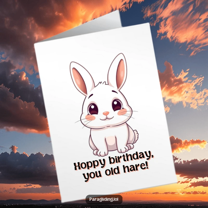 Funny Free Printable Birthday Card: A playful rabbit looking down with incredibly wide, amazed eyes, full of wonder.