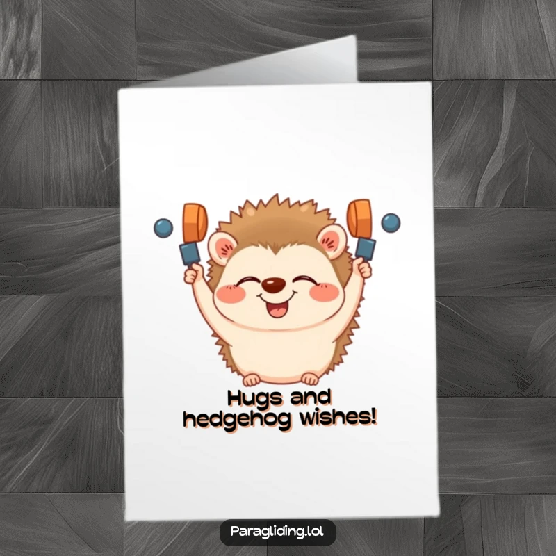Funny Free Printable Birthday Card: A giggling hedgehog gripping scooter handles with pure delight, ready for a wild celebration.