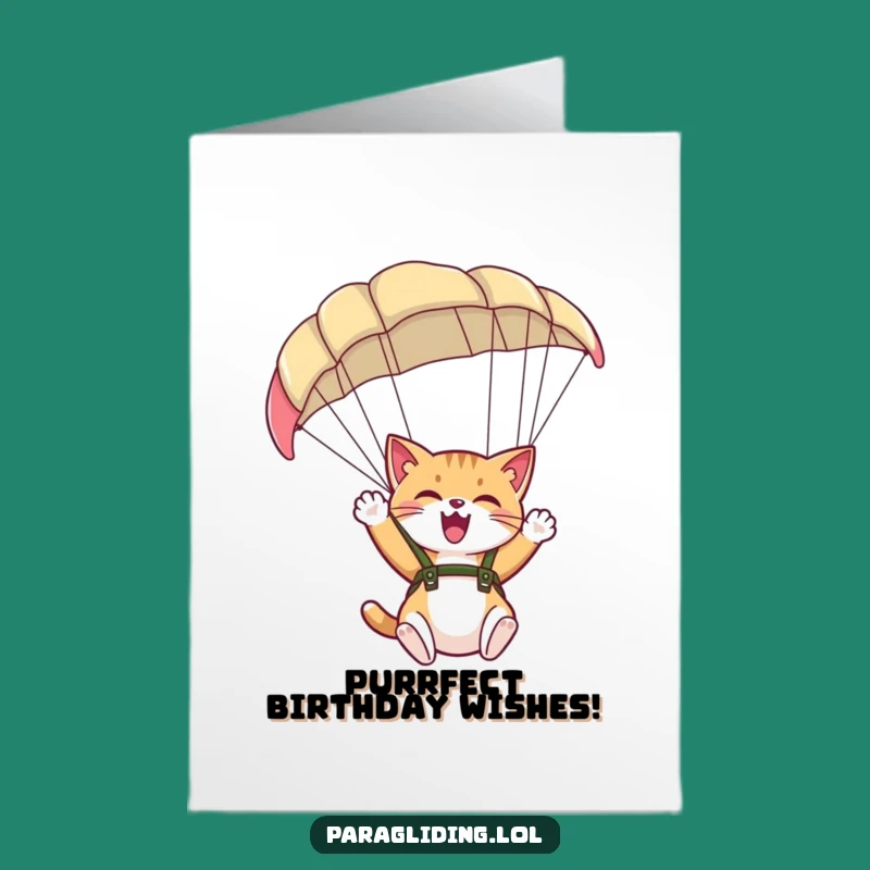 Free Printable Funny Birthday Card: Cat Paragliding Birthday Downloadable Gift