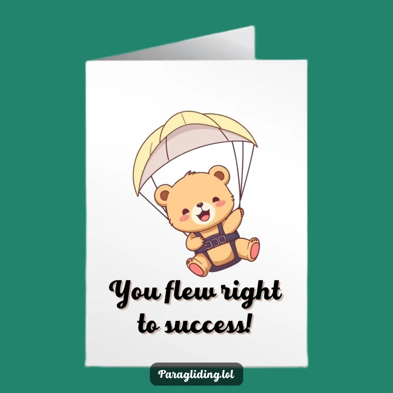 Free Printable Congrats Card: Bear Cub Paragliding Success Funny Downloadable Gift