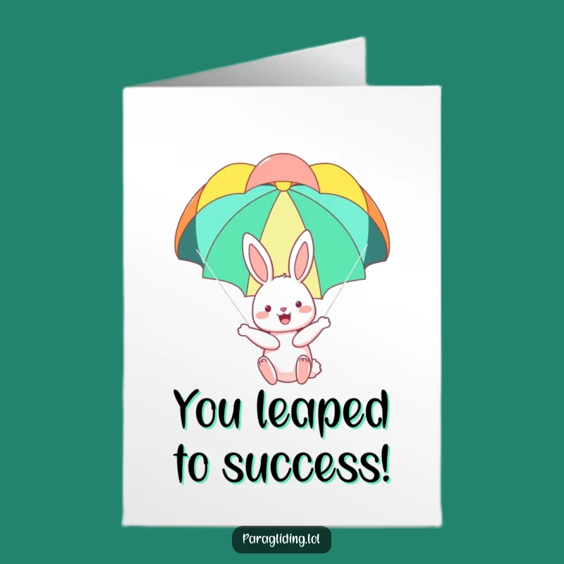 Free Printable Congrats Card: Bunny Parachutes, Funny Downloadable Greeting for Success