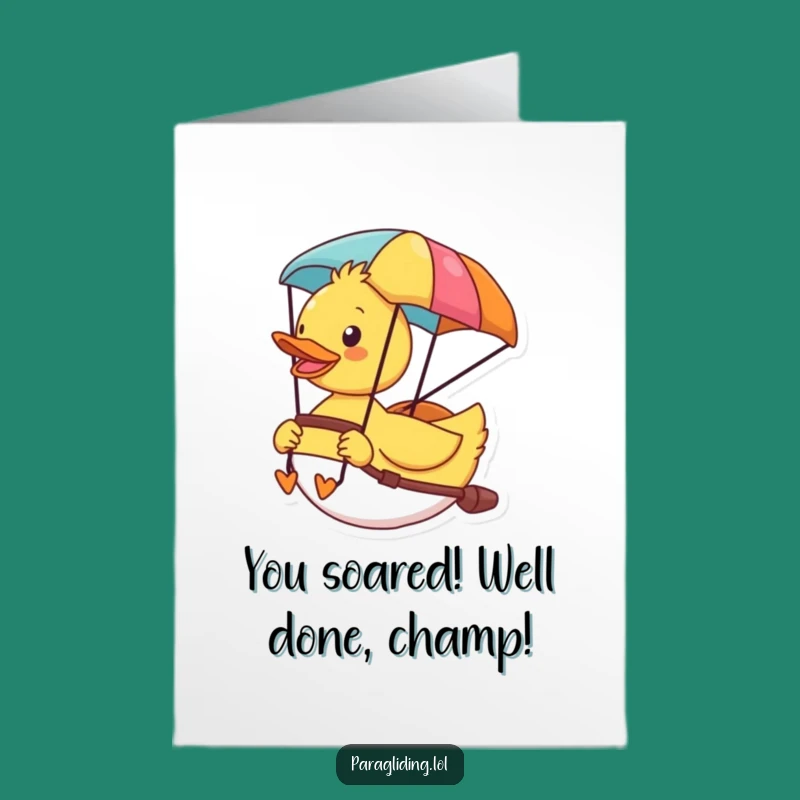 Free Printable Congrats Card: Cheerful Duck Paragliding, Fun Downloadable
