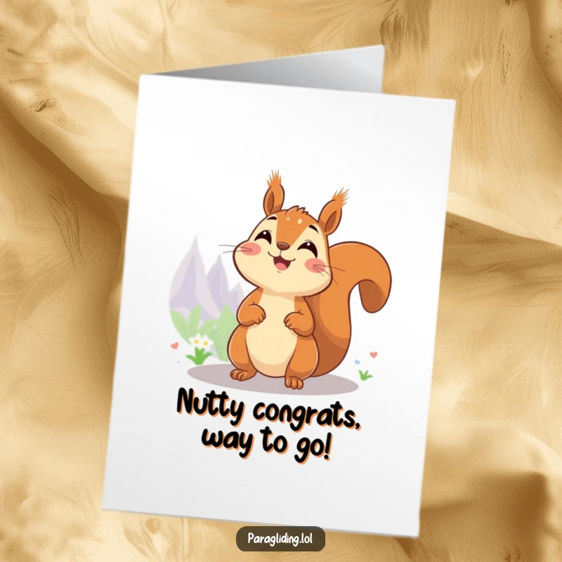 Funny Free Printable Congrats Card: A cheerful squirrel surveying the scene from a high vantage point, celebrating achievement.